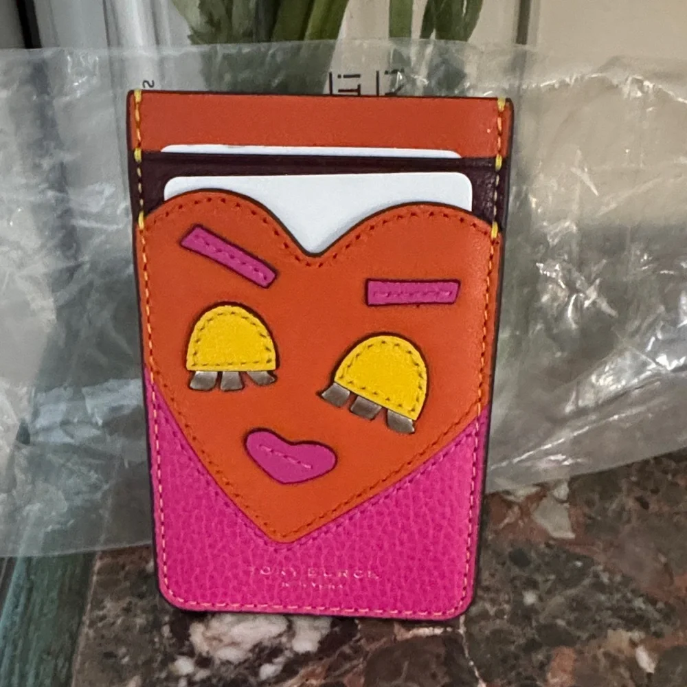 New w/tags Tory Burch Colorful Phone Card Holder with Heart Design - Picture 1 of 3